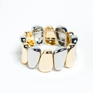 Pulsera Elastica Esferas Bicolor Dorado y Plata