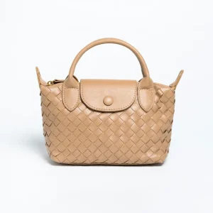 Mini Bolsa de Mano Tejida Café Claro