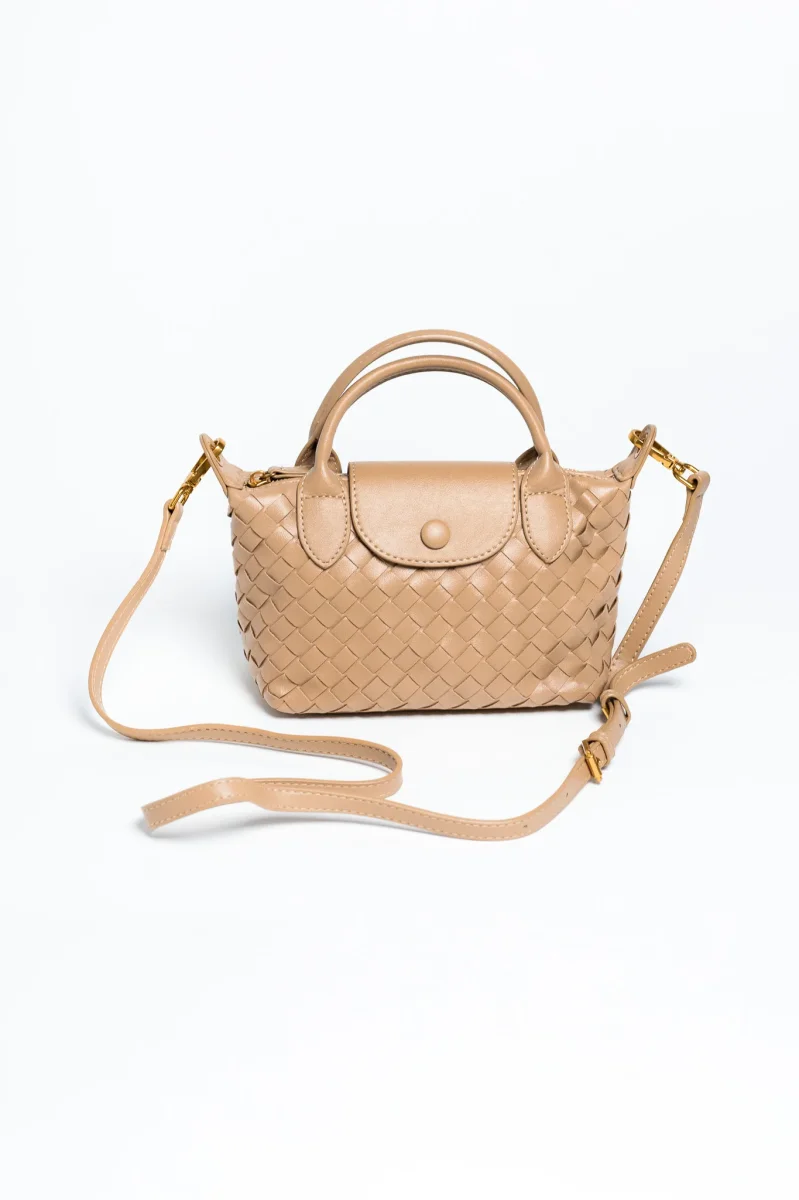 Mini Bolsa de Mano Tejida Café Claro - Imagen 6