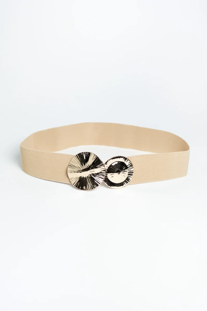 Cinturón Elástico Beige con Hebilla Dorada para Mujer - Imagen 2