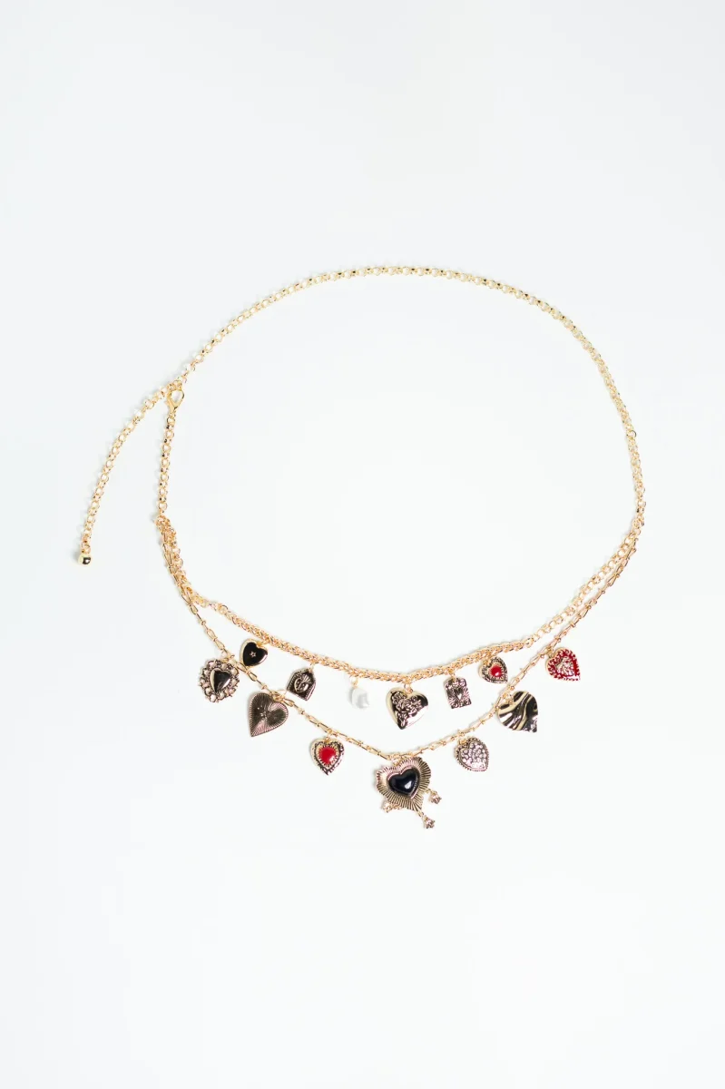 Cinturón de Cadena con Corazones Dorado para Mujer