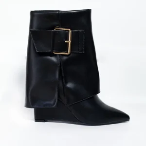 Botas Plus-Friendly Negras Tacón Corrido Punta Fina Hebilla
