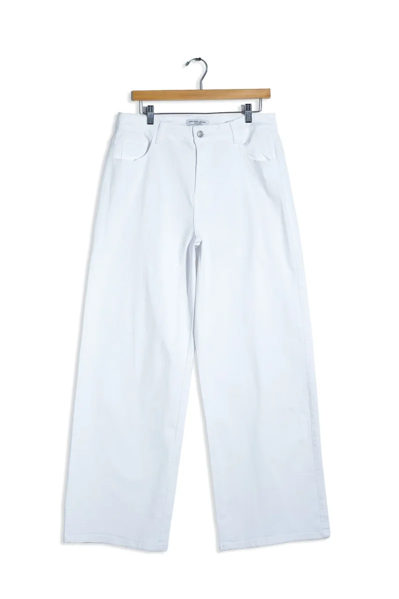 Jeans Wide Leg Liso Blanco Plus Size para Mujer - Imagen 5