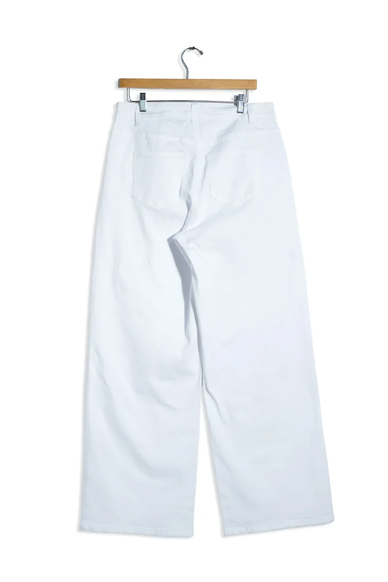 Jeans Wide Leg Liso Blanco Plus Size para Mujer - Imagen 7