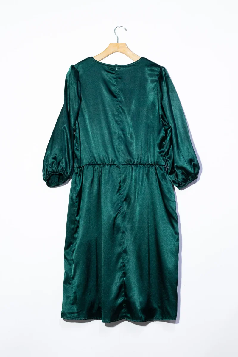 Vestido satin liso cruzado verde - Imagen 8