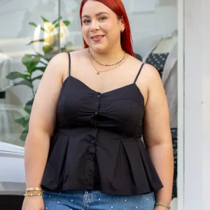 Blusa Curvy Tirantes Peplum Negra