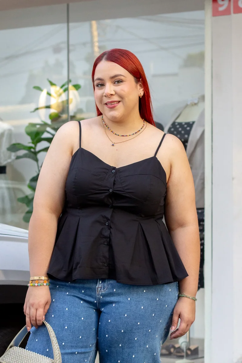 Blusa Curvy Tirantes Peplum Negra