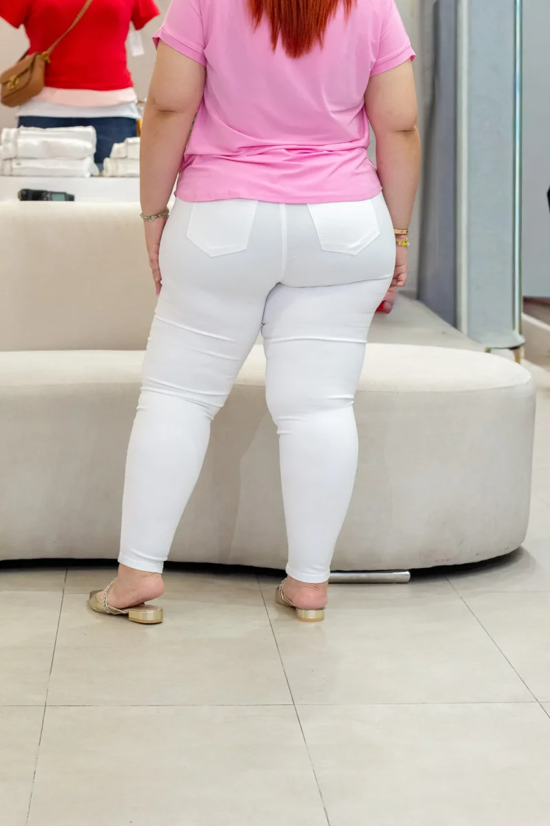Jeans Curvy Skinny Liso Blanco Stretch Cintura Alta Casual - Imagen 6
