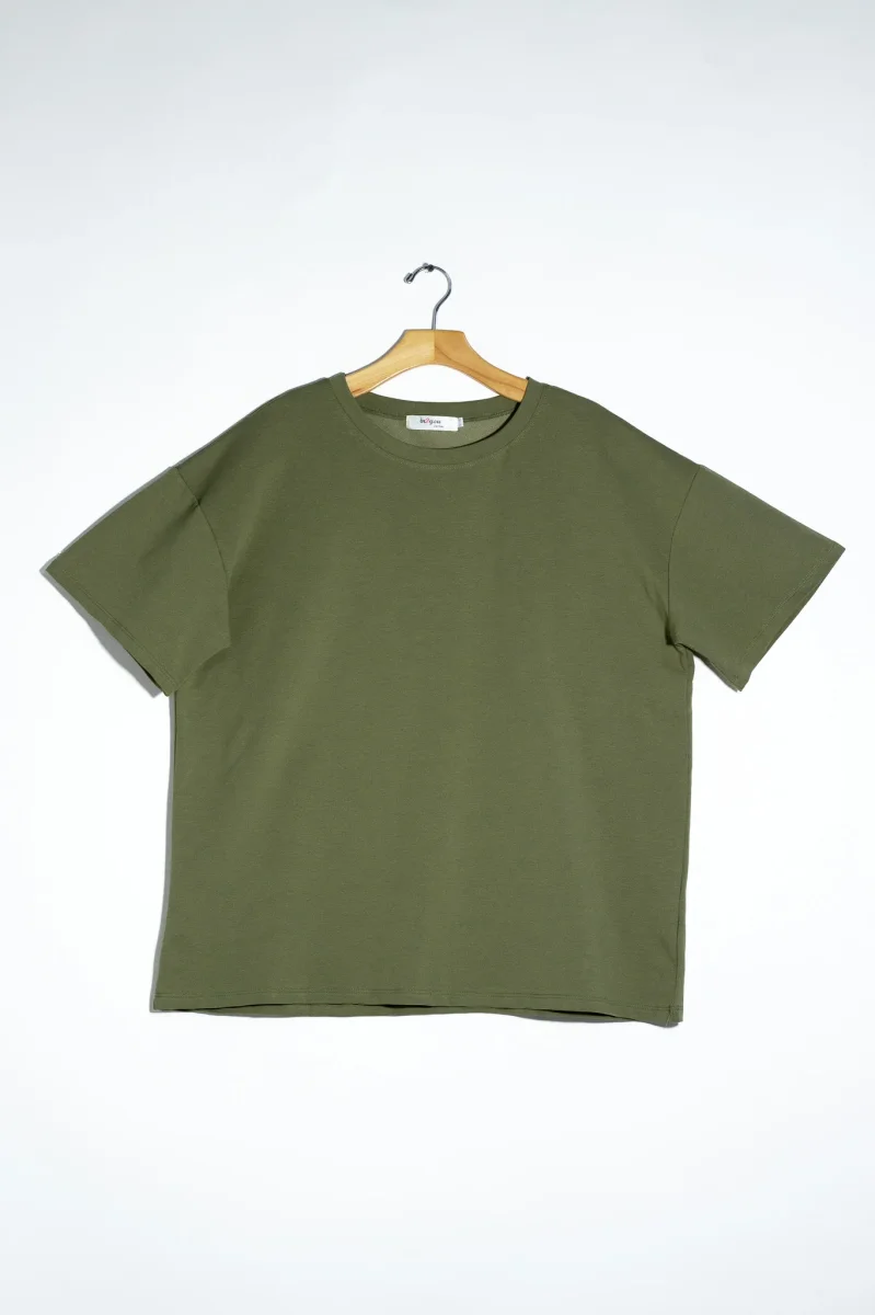 Playera Curvy Oversize Algodón Stretch Verde Olivo y Cafe Casual - Imagen 7