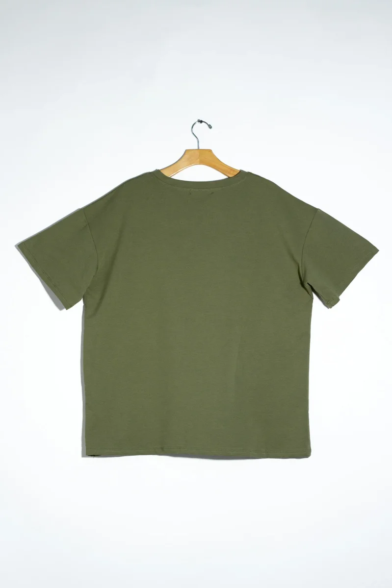 Playera Curvy Oversize Algodón Stretch Verde Olivo y Cafe Casual - Imagen 8