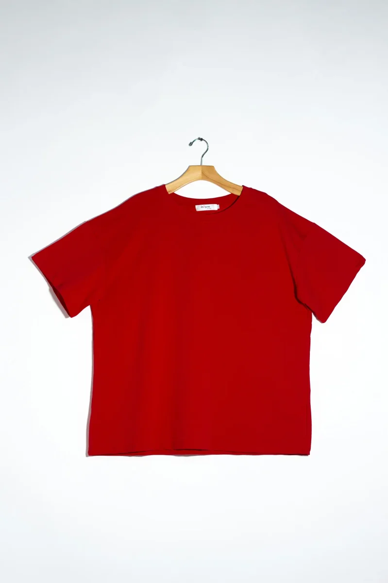 Playera Curvy Oversize Algodón Stretch Beige y Rojo Casual - Imagen 7