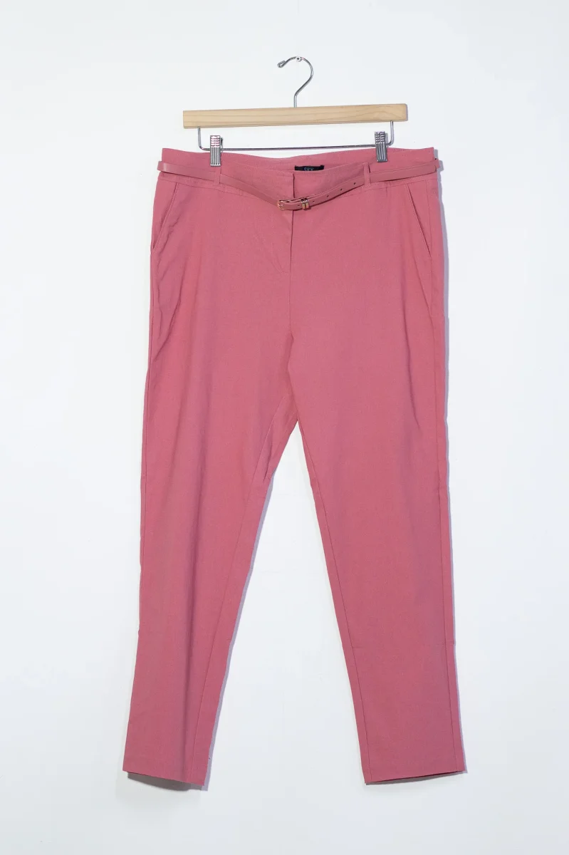 Pantalón Curvy Vestir Rosa con Cinto Fino Realza Glúteos - Imagen 5