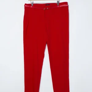 Pantalón Curvy Vestir Rojo con Cinto Fino Realza Glúteos
