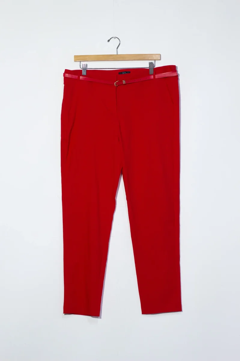 Pantalón Curvy Vestir Rojo con Cinto Fino Realza Glúteos - Imagen 2