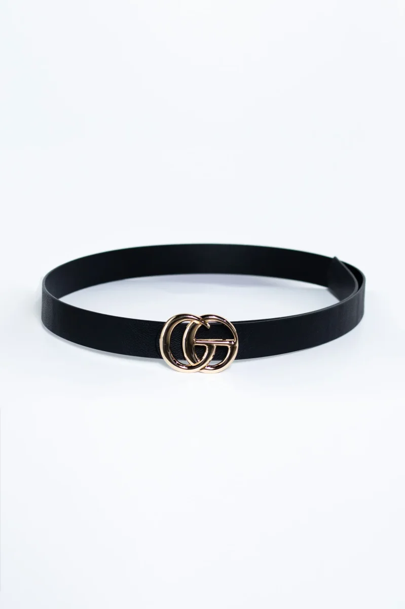 Cinturón Negro Curvy con Hebilla Dorada de Doble Círculo | Accesorio Esencial - Imagen 3