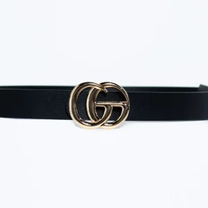 Cinturón Negro Curvy con Hebilla Dorada de Doble Círculo | Accesorio Esencial