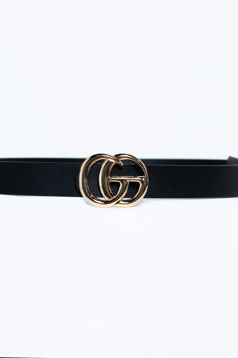 Cinturón Negro Curvy con Hebilla Dorada de Doble Círculo | Accesorio Esencial - Imagen 2