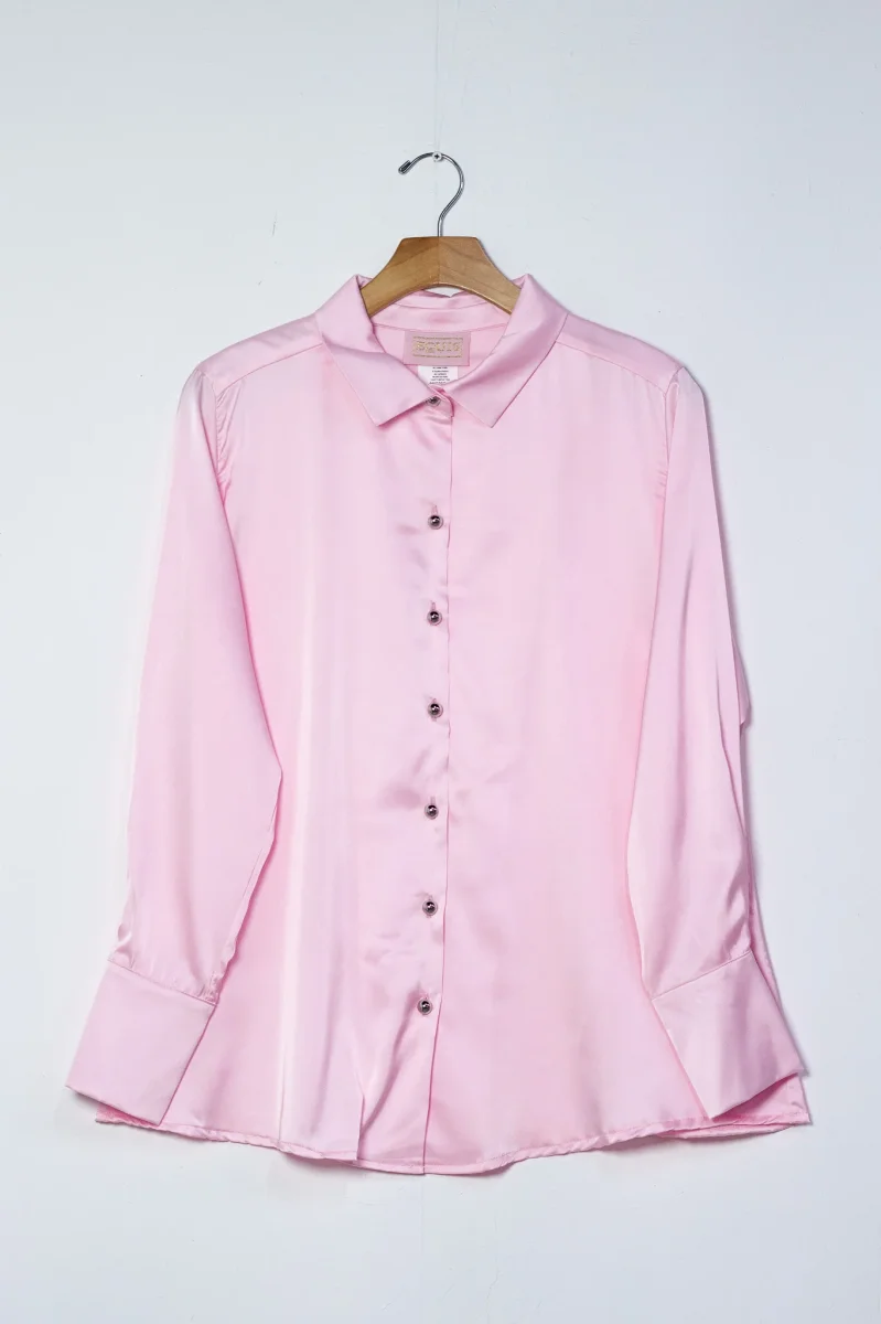 Camisa Curvy Básica Satín con Stretch Versátil Oficina Casual - Imagen 4