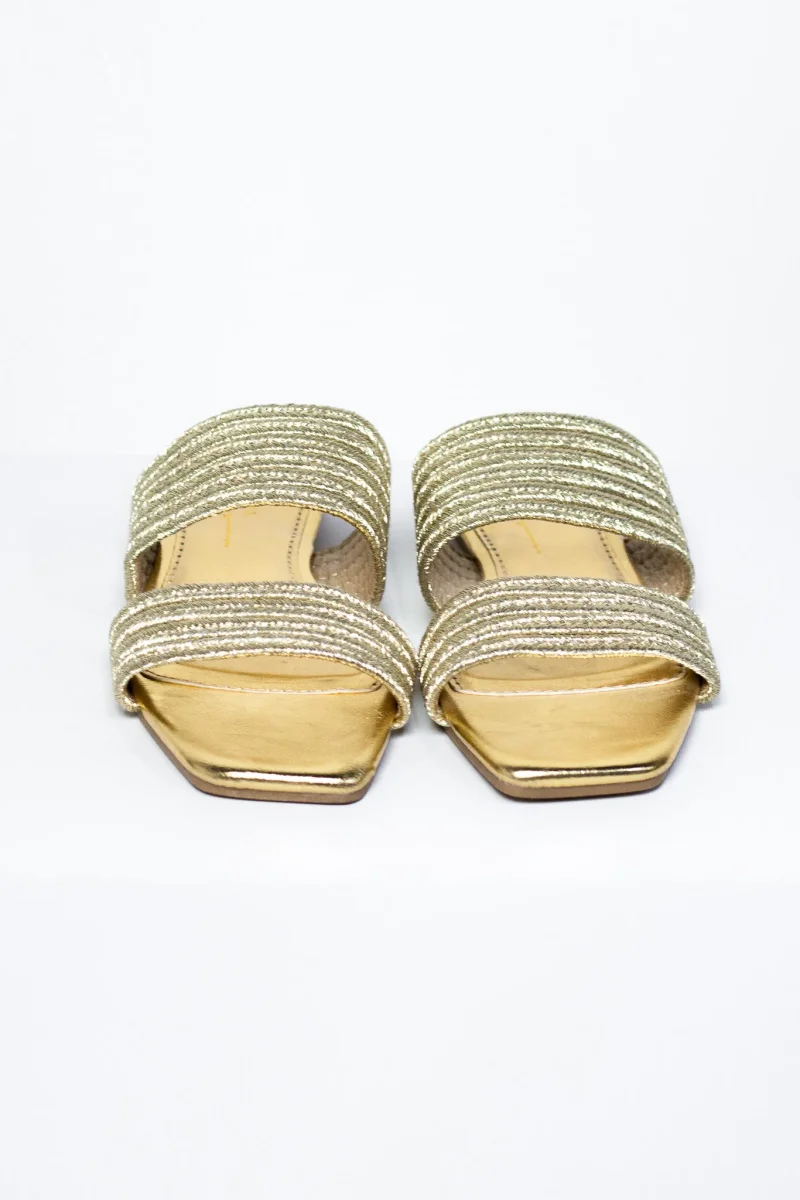 Sandalia Doble Banda Dorada Plus-Friendly Comodidad Real