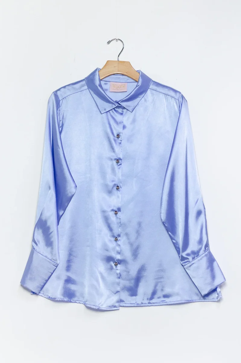 Camisa de Satín Curvy Azul Brillante | Blusa Elegante Tallas Extras - Imagen 4
