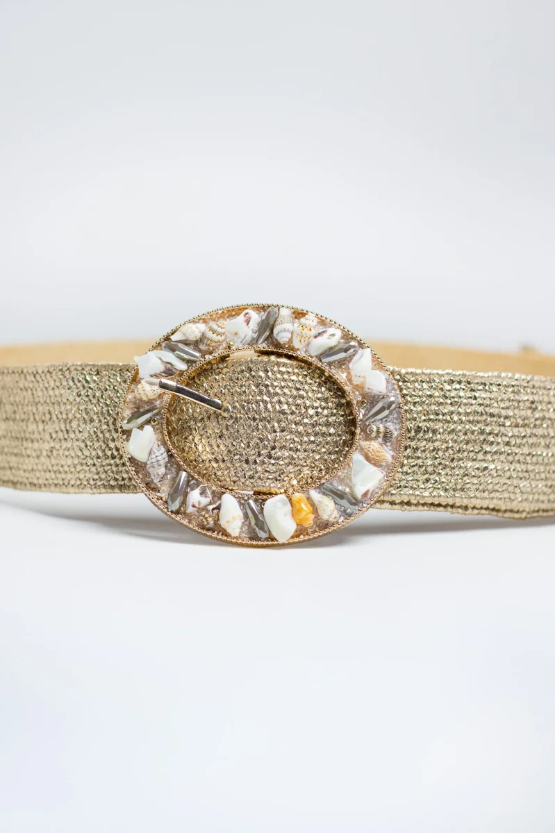 Cinto Elástico Curvy Dorado con Hebilla Circular Natural