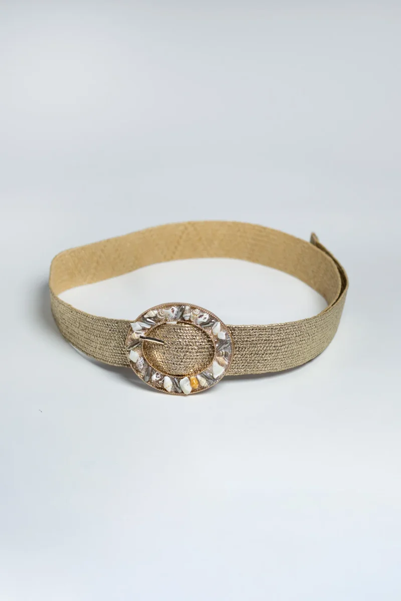Cinto Elástico Curvy Dorado con Hebilla Circular Natural - Imagen 4