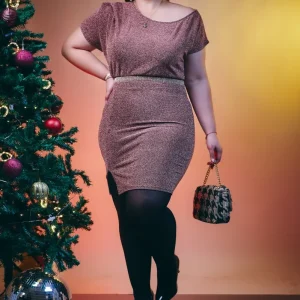 Vestido Corto Glitter Rosa Plus Size para Mujer