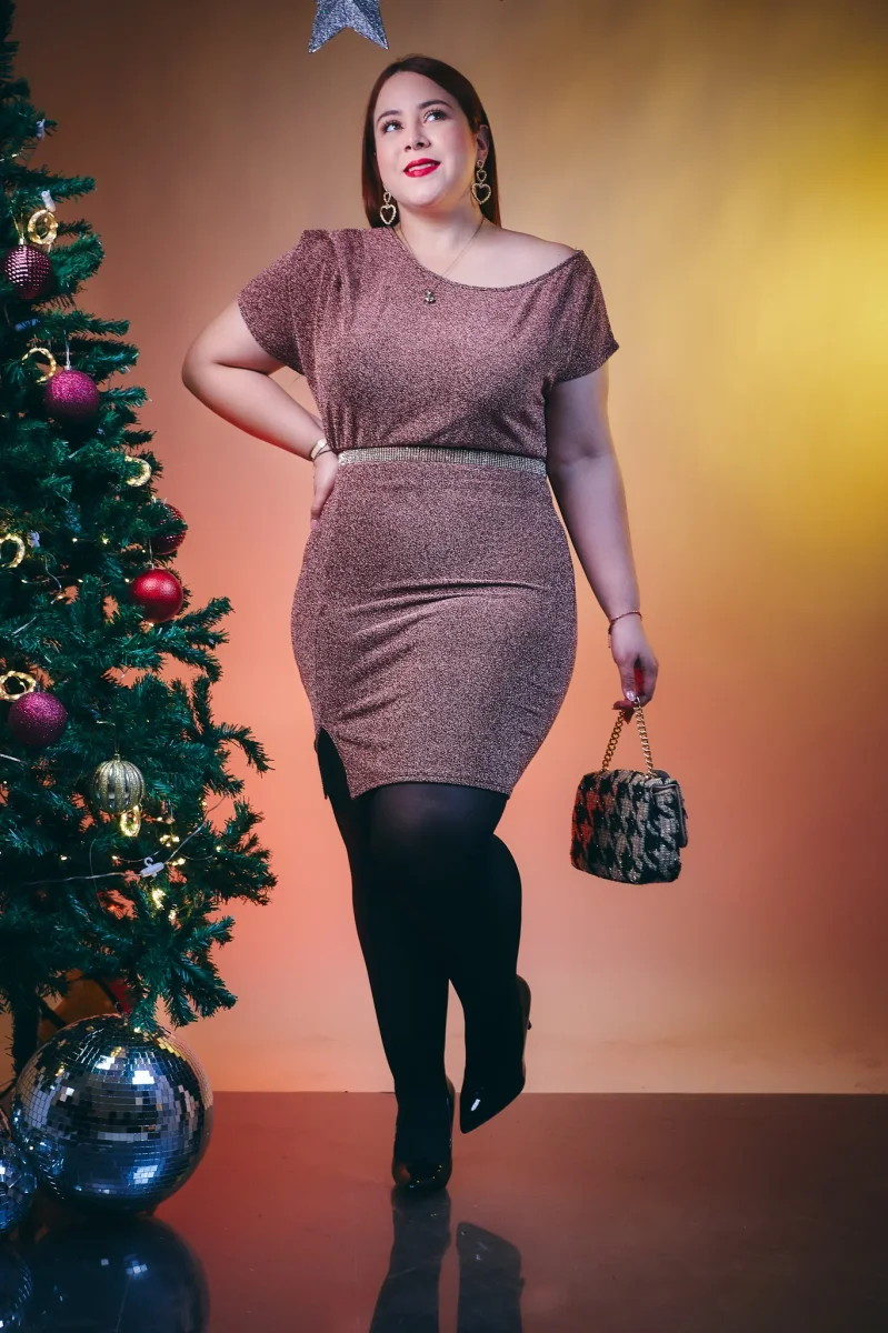 Vestido Corto Glitter Rosa Plus Size para Mujer - Imagen 2