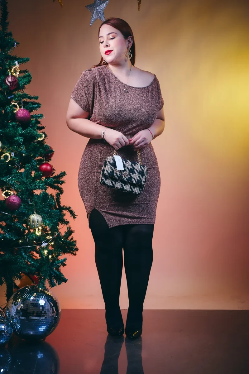 Vestido Corto Glitter Rosa Plus Size para Mujer - Imagen 3