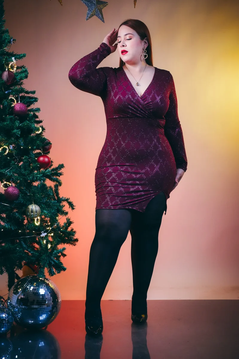 Vestido con Brillos Tinto Plus Size para Mujer