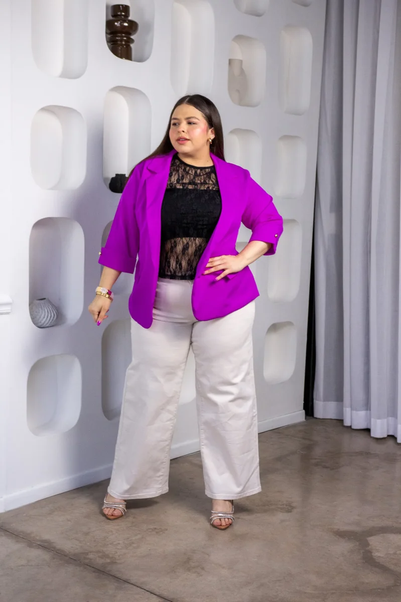Blazer Curvy Elegante Oficina Forro Stretch Relajado - Imagen 4
