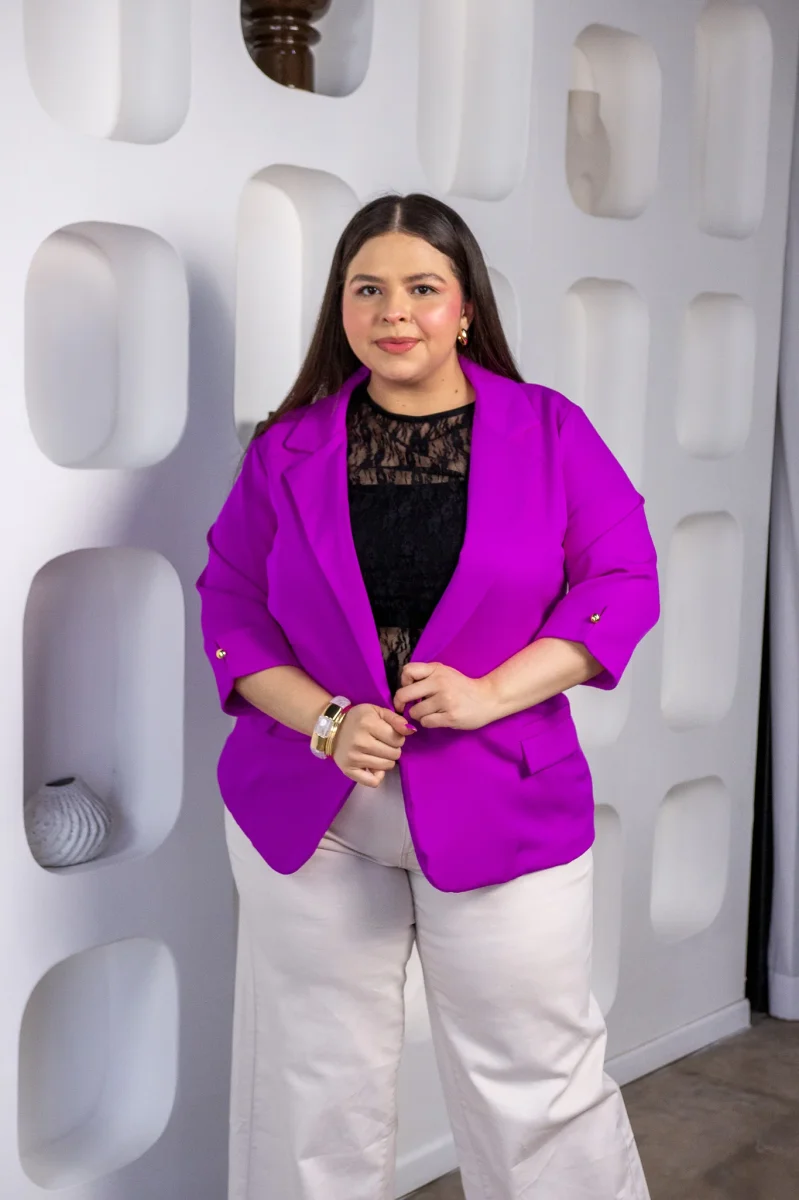 Blazer Curvy Elegante Oficina Forro Stretch Relajado - Imagen 2