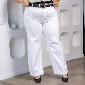Jeans Curvy Barrel Blanco Stretch Tiro Alto Statement Verano