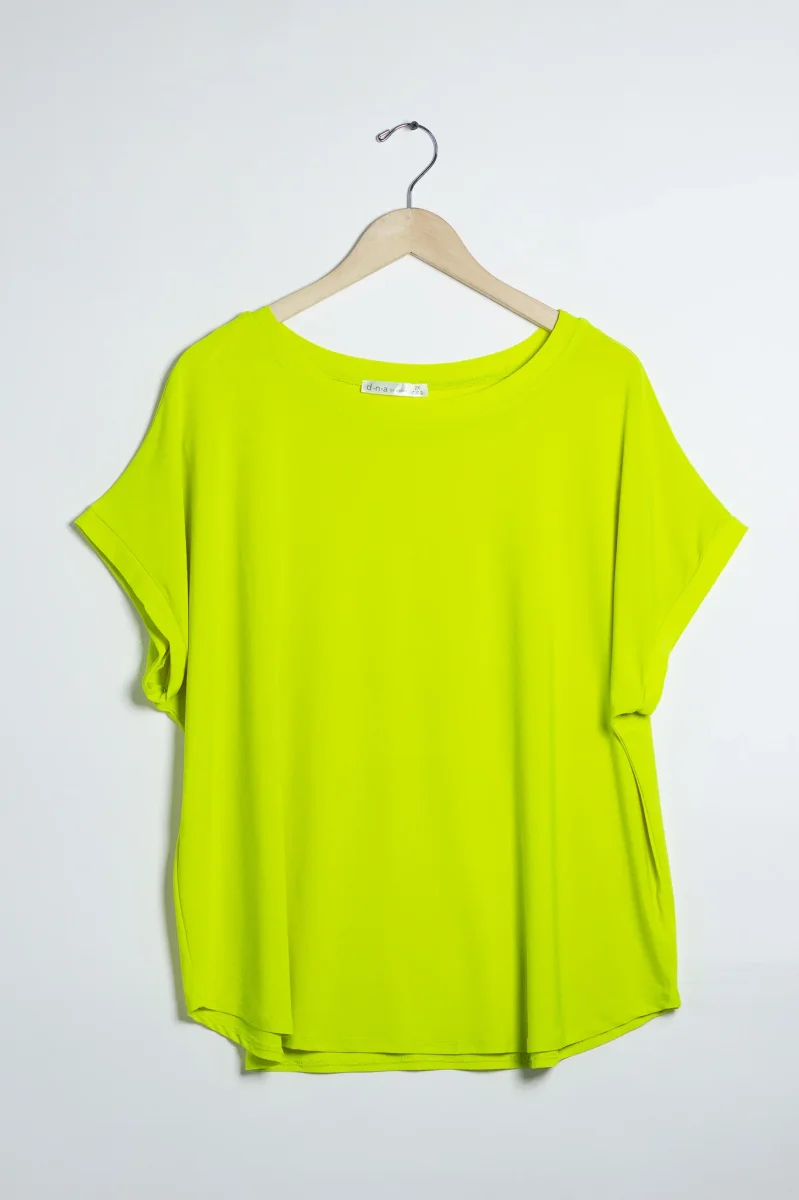 Blusa Curvy Licra Cuello Redondo Manga Corta Amarillo Limón - Imagen 4