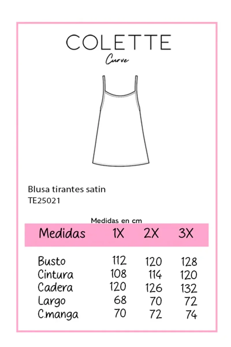 Blusa Curvy Tirantes Satín Rosa Brillo Sutil Femenina - Imagen 3