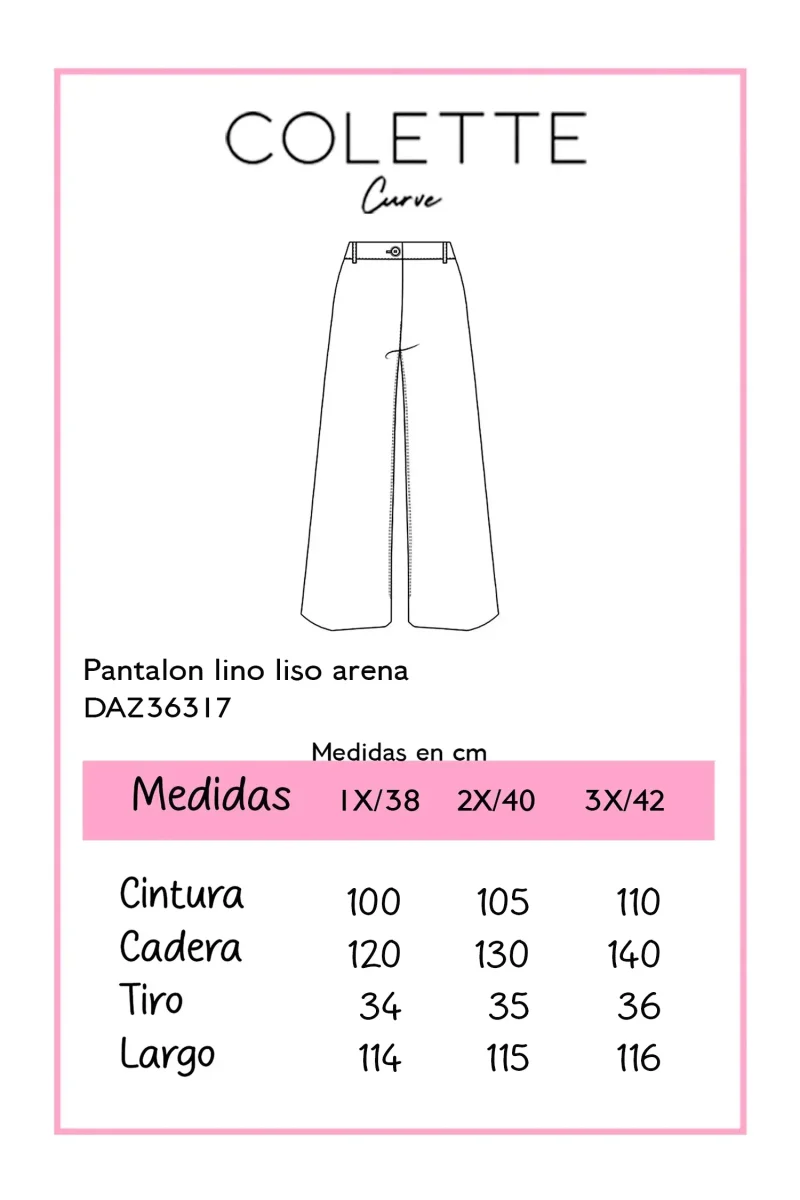 Pantalón Curvy Lino Wide Leg Cintura Alta Arena - Imagen 3