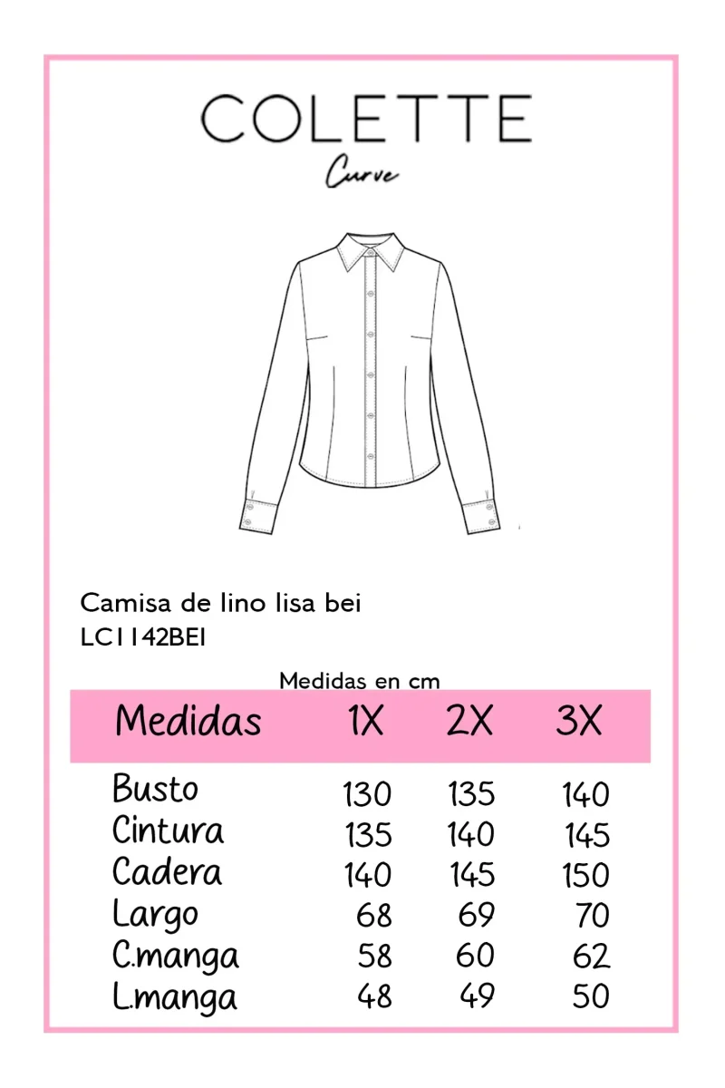 Camisa Curvy Lino Manga Larga Botones Cuadrados Dorados Beige - Imagen 3
