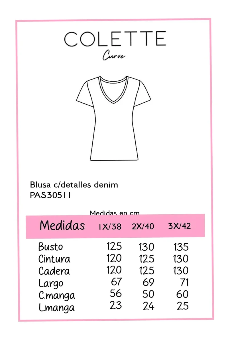 Blusa Curvy con Bolsillo Denim y Charms Dorados Blanco - Imagen 3
