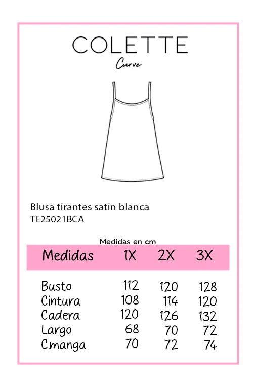 Blusa Curvy Tirantes Satín Azul o Café Brillo Sutil Versátil - Imagen 3