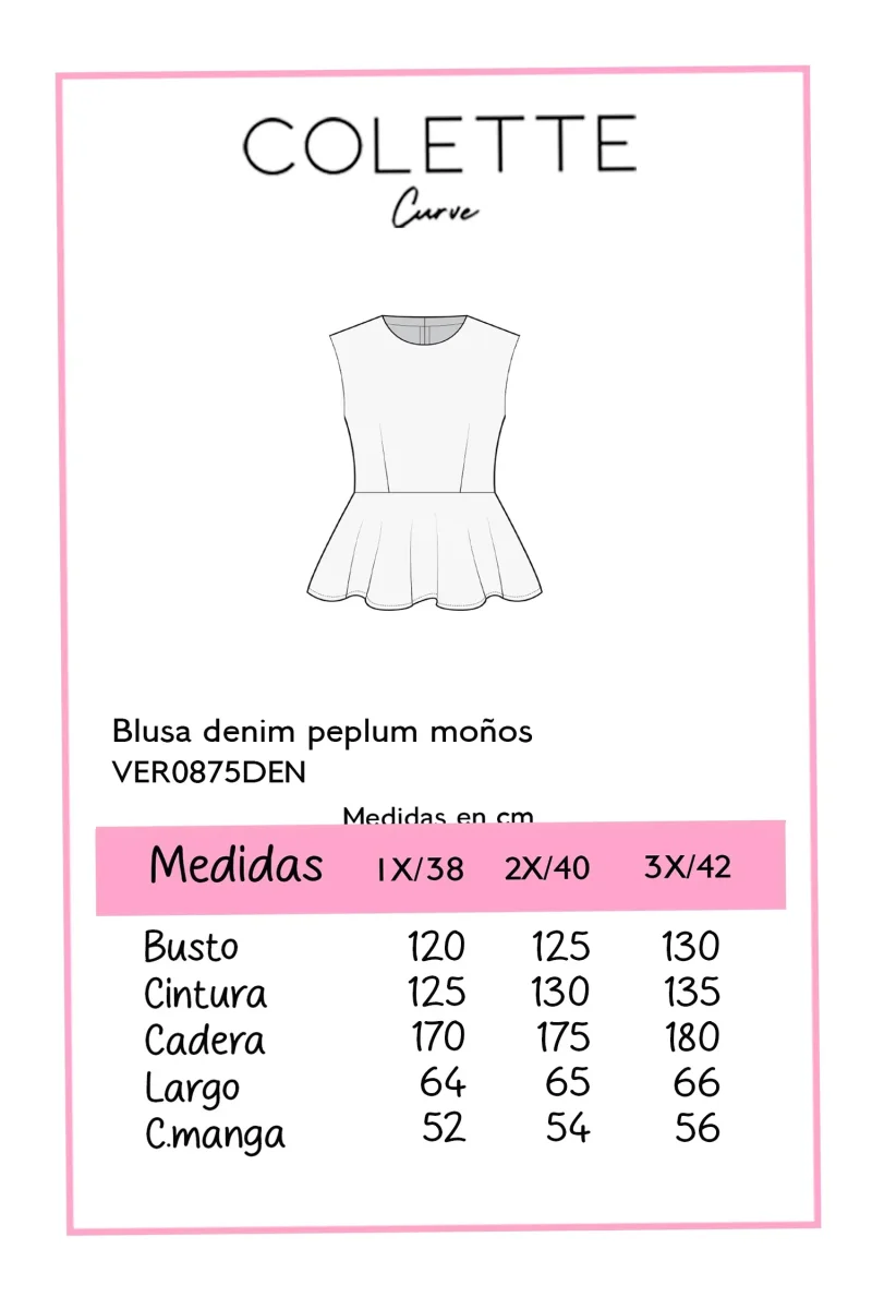 Blusa Curvy Mezclilla Peplum con Nudos Casual Juvenil - Imagen 3