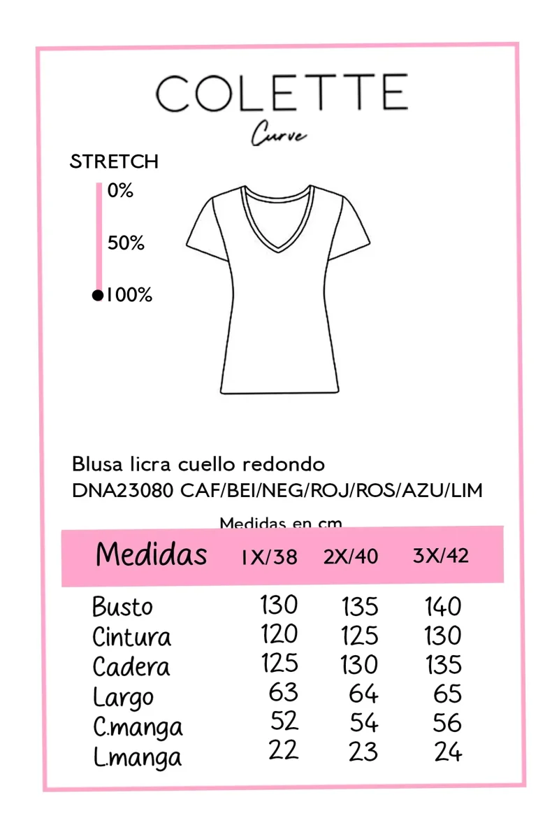 Blusa Curvy Licra Cuello Redondo Manga Corta Beige Oversize - Imagen 3