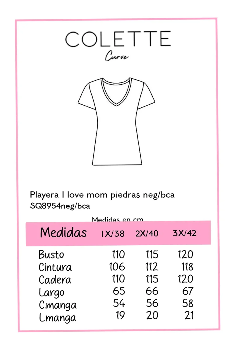 Playera Curvy I Love Mom con Brillos Blanca Regalo Mamá - Imagen 3