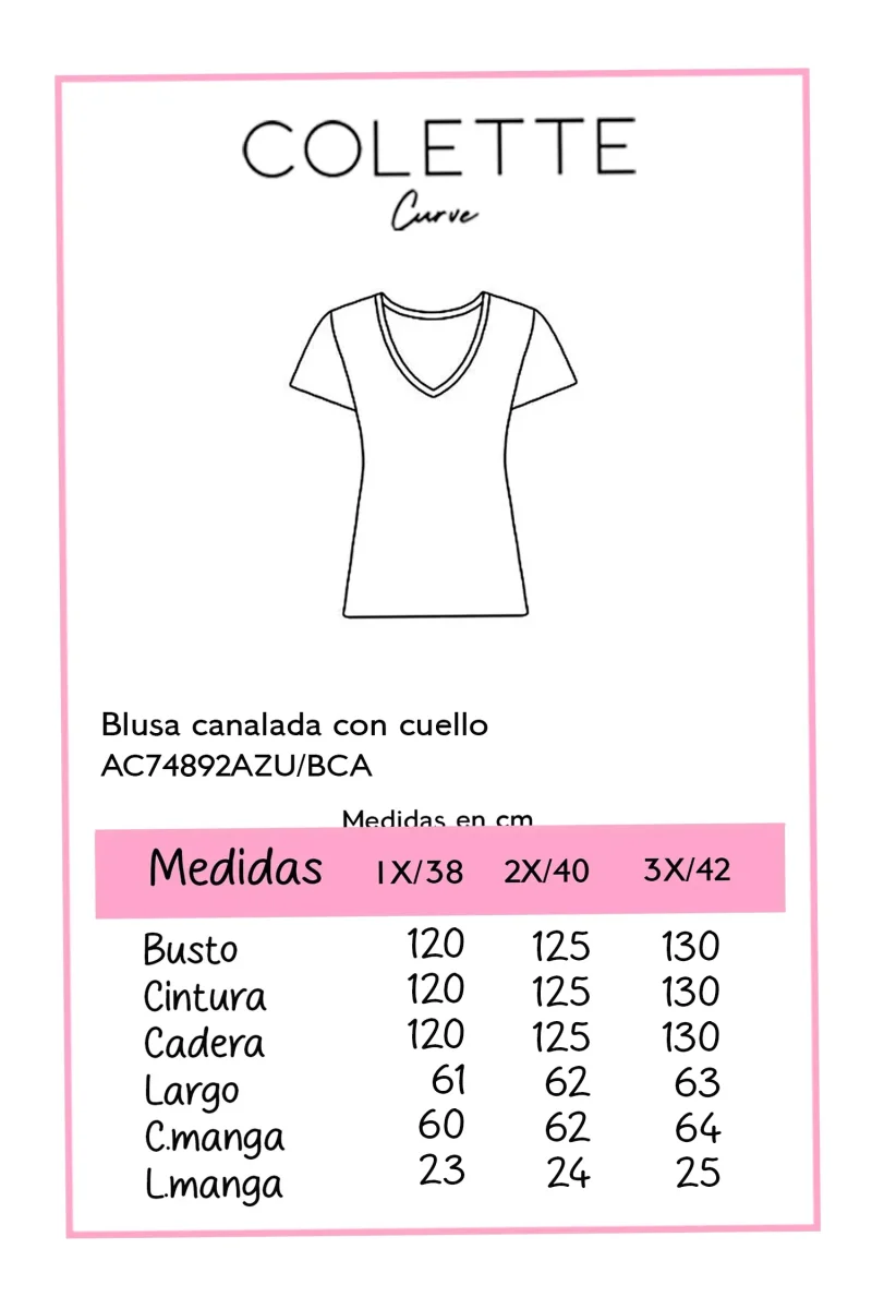 Blusa Curvy Acanalada Azul Marino con Cuello Camisero - Imagen 3