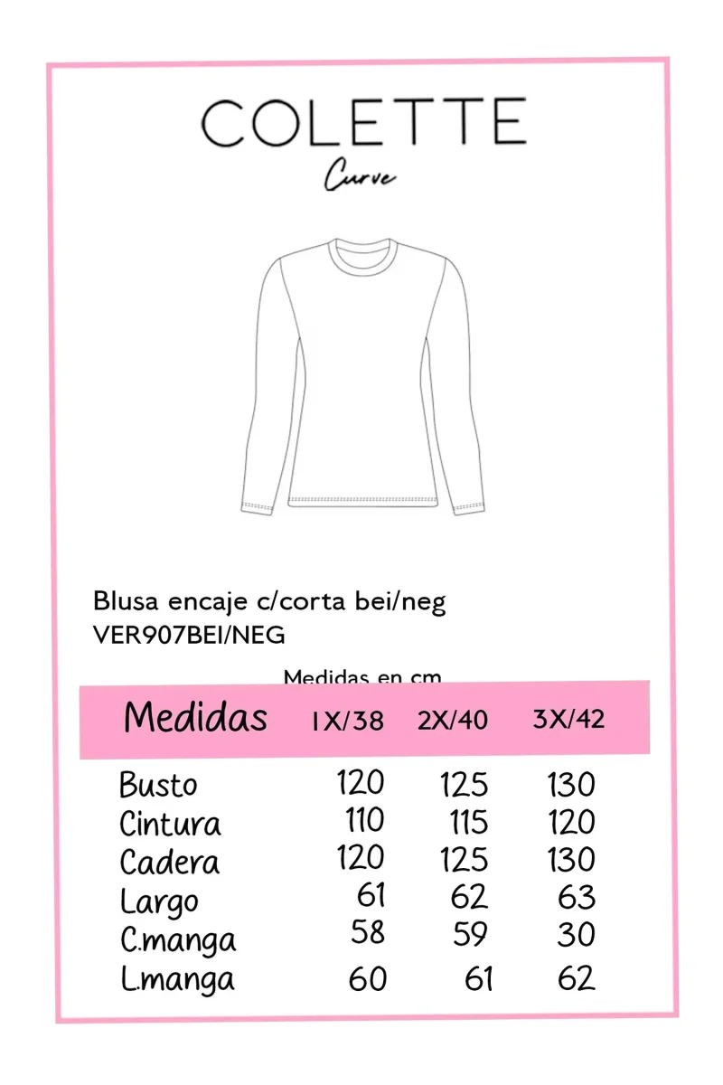 Blusa Curvy Encaje Floral Translúcida Manga Larga Beige - Imagen 3
