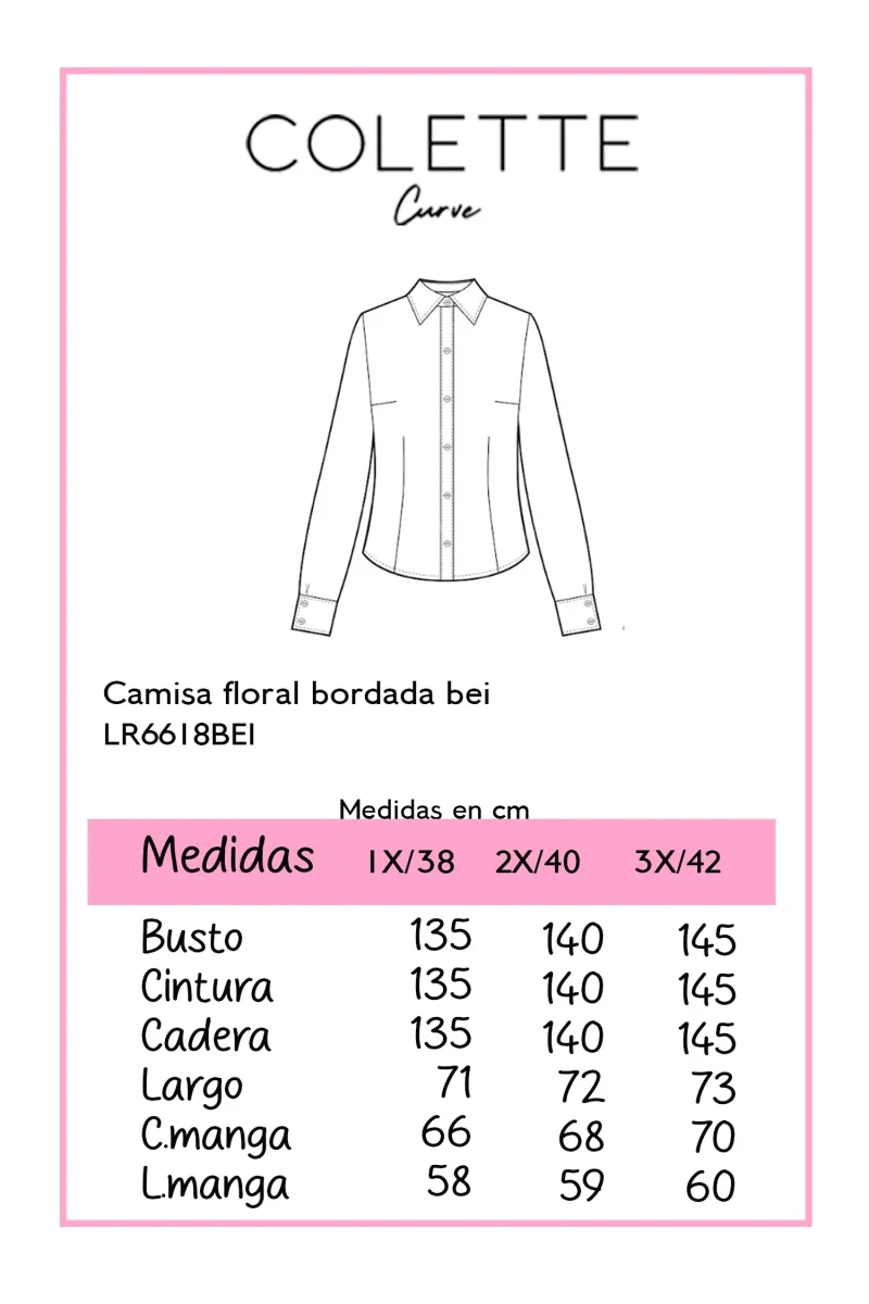 Camisa Floral Bordada Beige | Talla Extra Plus Size - Imagen 3