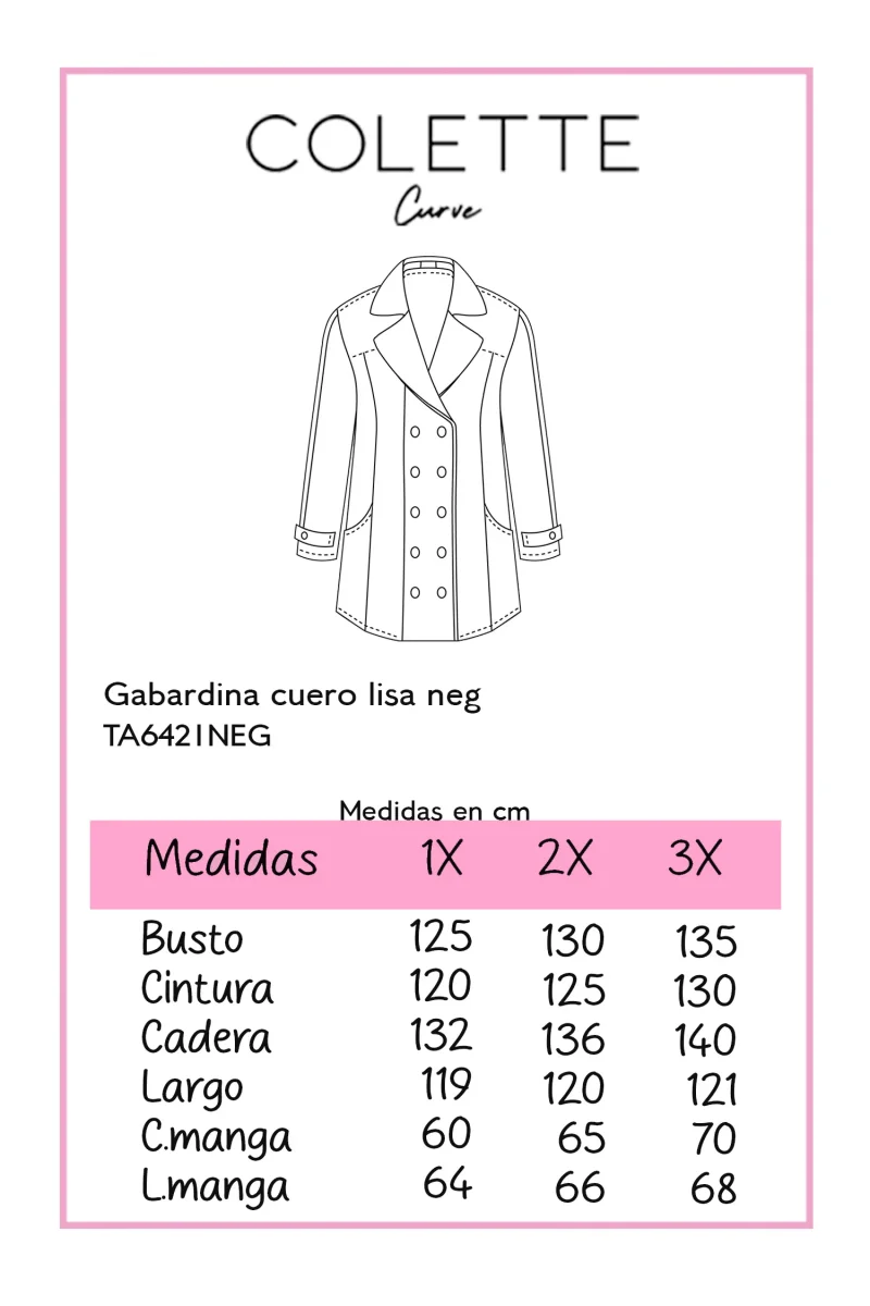 Gabardina Curvy Cuero Lisa Negra Edge Premium Layering - Imagen 3