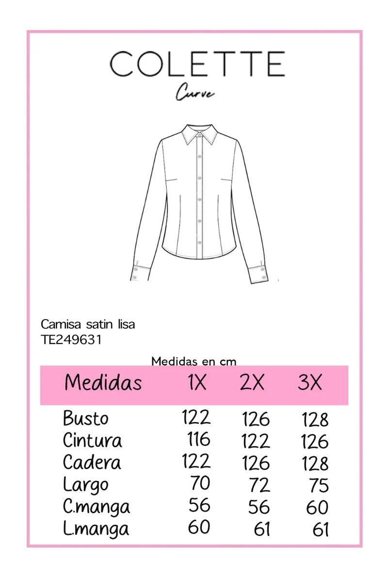 Camisa Curvy Satín Lisa Azul Brillo Sutil Elegante Versátil - Imagen 3