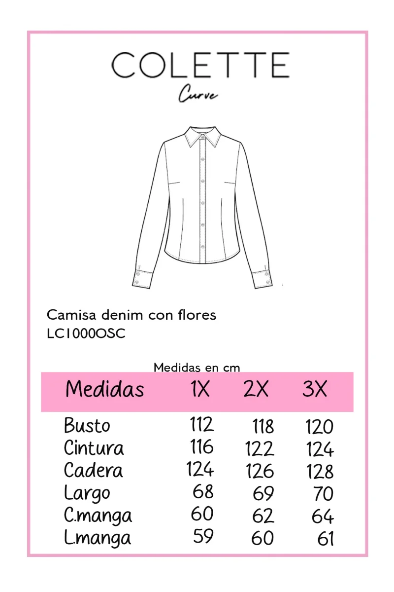 Camisa Curvy Denim con Flores Bordadas Femenina Statement - Imagen 3