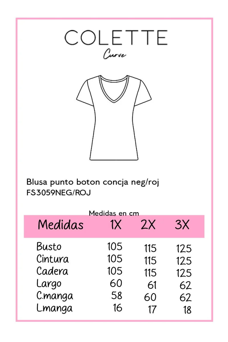Blusa Curvy Punto Botón Concha Negra Femenina Clásica - Imagen 3