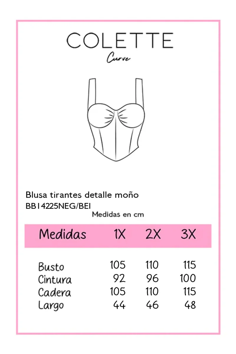 Blusa Curvy Tirantes Moño Negro Elegante - Imagen 3
